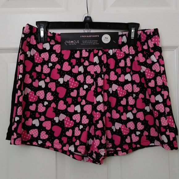 Fabulous Just Like You 2 Pk. Sleep Shorts Black with Hearts & Black - Picture 6 of 14